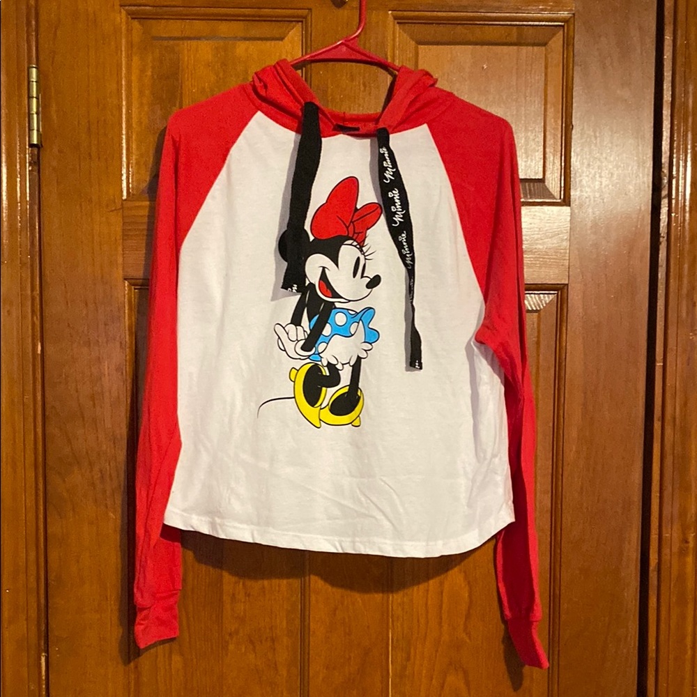 Disney White & Red Minnie Mouse Thin Cropped Hoodie